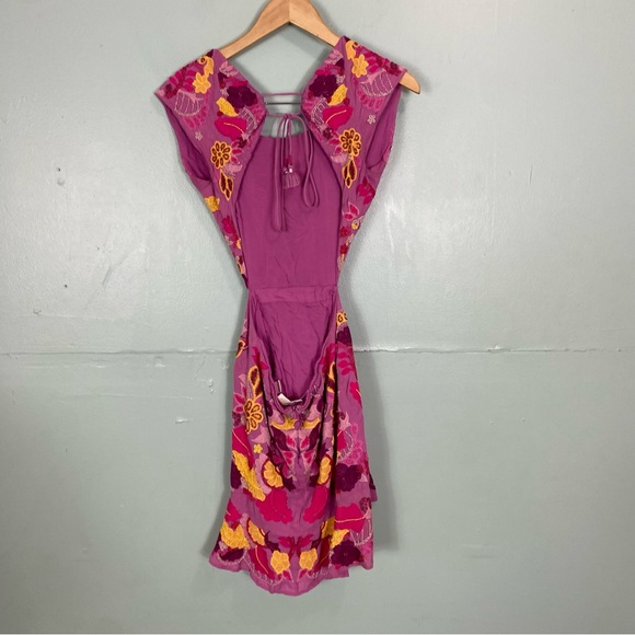 Anthropologie Maeve Embroidered‎ Beaded Floral Purple Mini Dress Cut Out Sz 2 - Picture 9 of 16